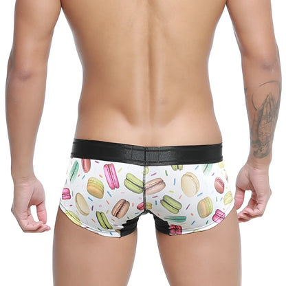 White briefs metro male wear micro mini boxer macaron 7013-32 with colorful macarons sprinkles and black waistband