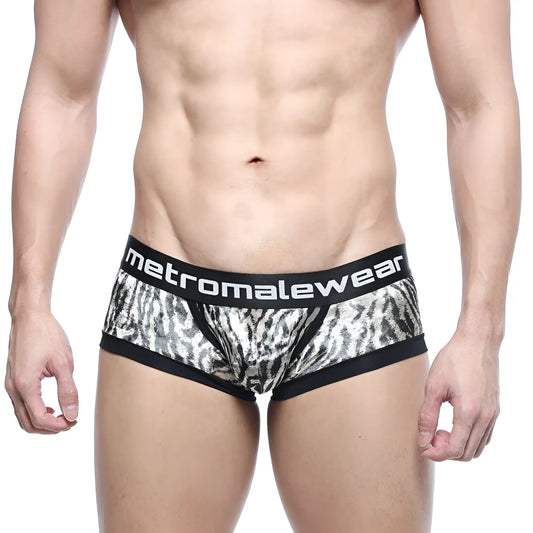 Black and silver zebra print micro mini boxer briefs with black elastic metromalewear waistband natural 7016-60