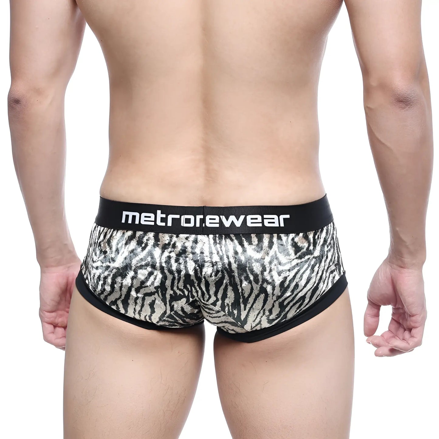 Black and silver zebra print metrorewear briefs with black waistband metroMalewear micro mini boxer natural 7016-60