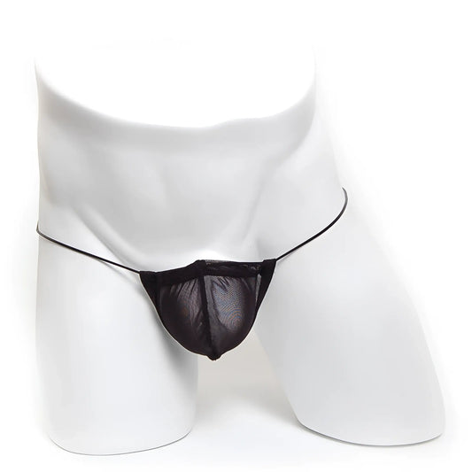 Black mesh thong with thin elastic straps made of microfiber from metromalewear model 2015-46