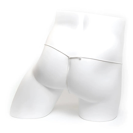 Silver metal chain belt made of microfiber worn around the waist of a white mannequin from MetroMaleWear 2015-01