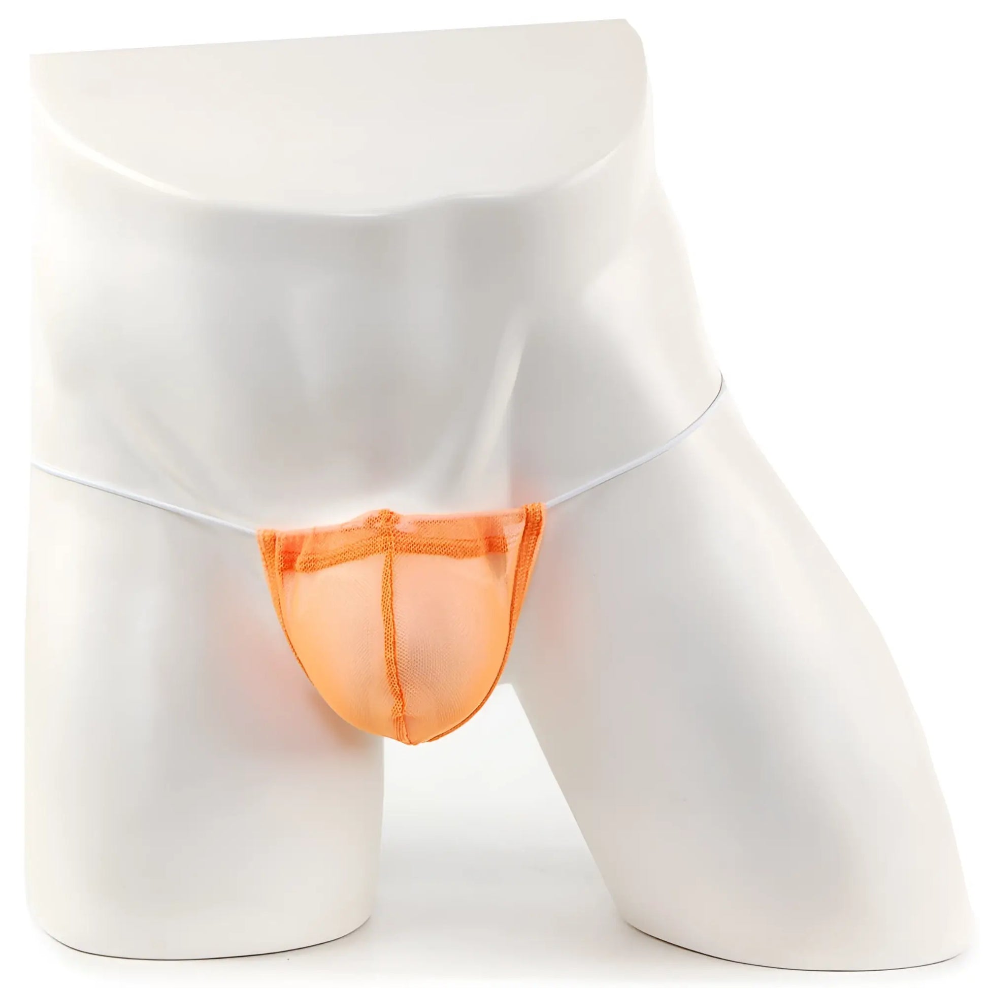 Orange mesh microfiber jockstrap with thin white elastic band from MetroMaleWear model 2015-41