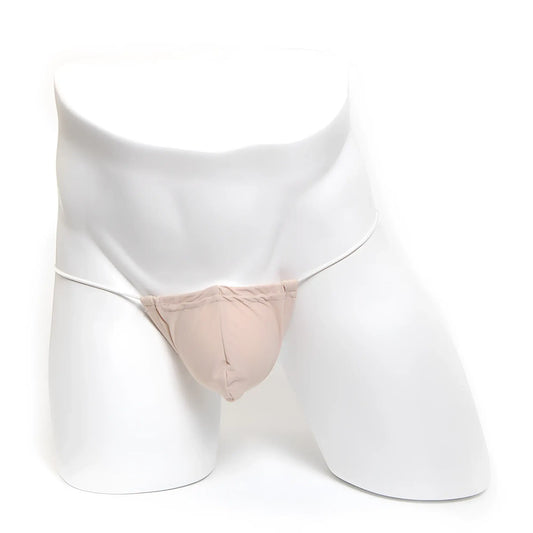 Beige nylon jockstrap with supportive contoured design by MetroMaleWear Microfiber G Skin 2015 05 front view