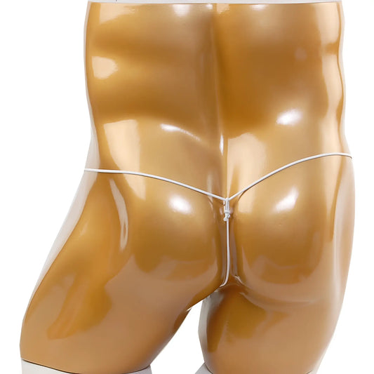 White string thong microfiber displayed on mannequin from metromalewear micro g white 2015-00 collection