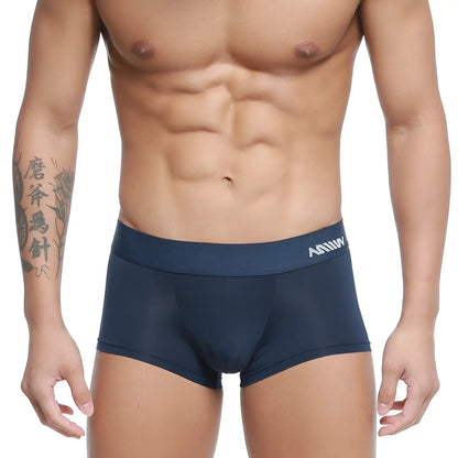 Navy blue stretch cotton briefs with white logo waistband from MetroMaleWear microfiber trunk dark blue 2026-29 collection