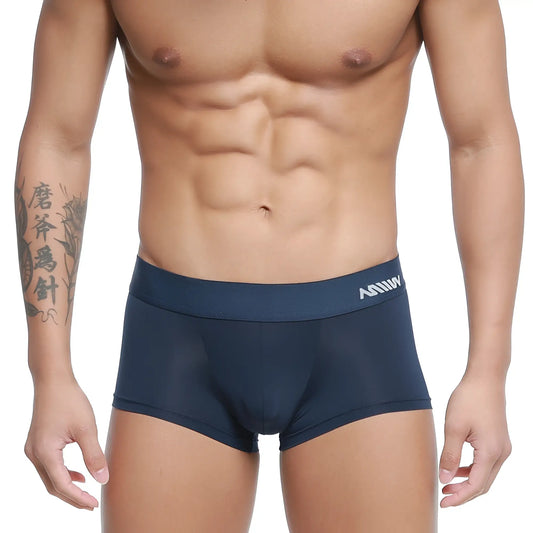 Navy blue stretch cotton briefs with white logo waistband from MetroMaleWear microfiber trunk dark blue 2026-29 collection