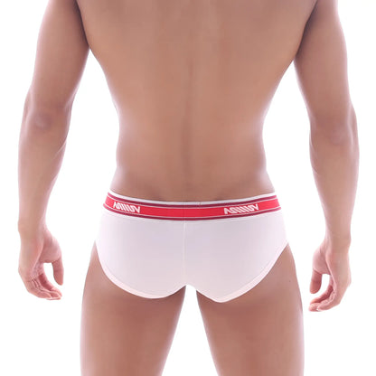 White briefs with a red waistband branded namin from metro male wear mini cheek boxer nude 2025 01 product