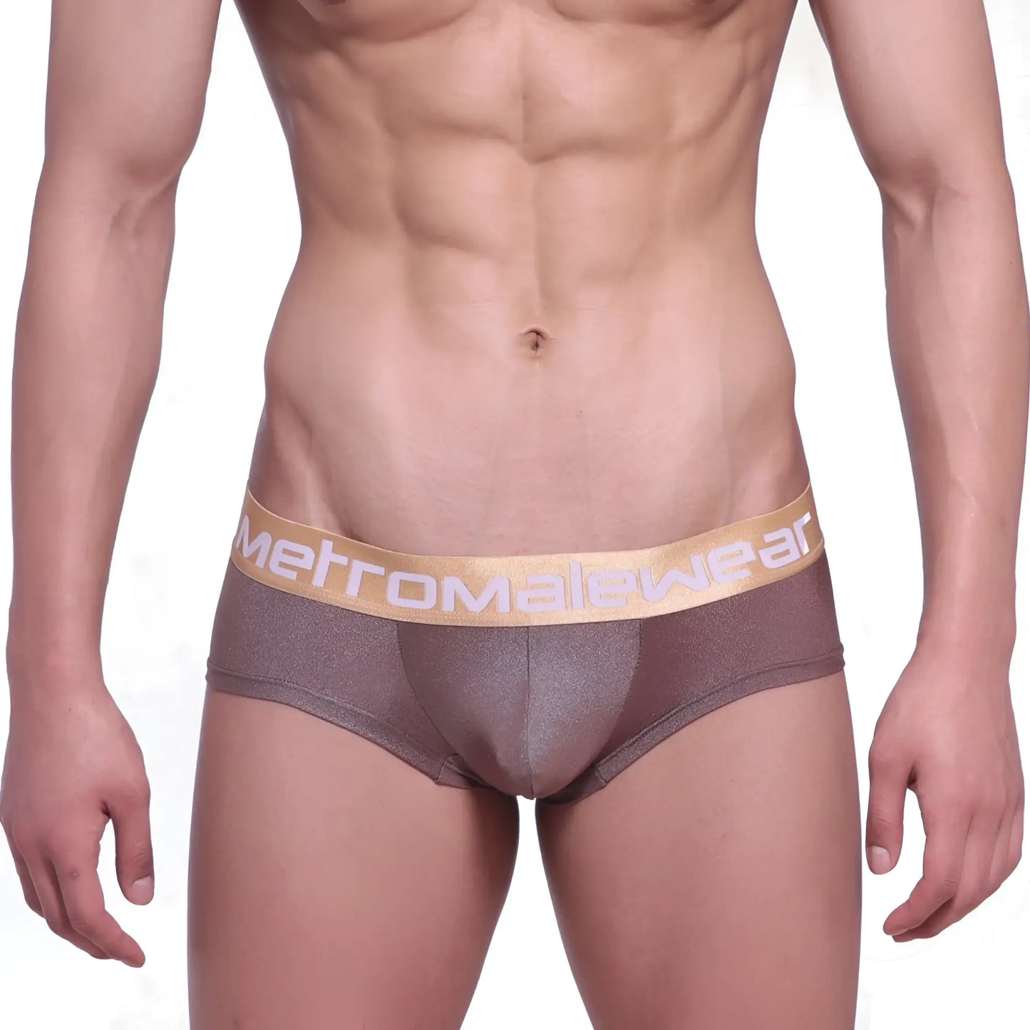 Brown metallic mini cheek boxer with gold metromalewear waistband in spark gold 2025-21 design