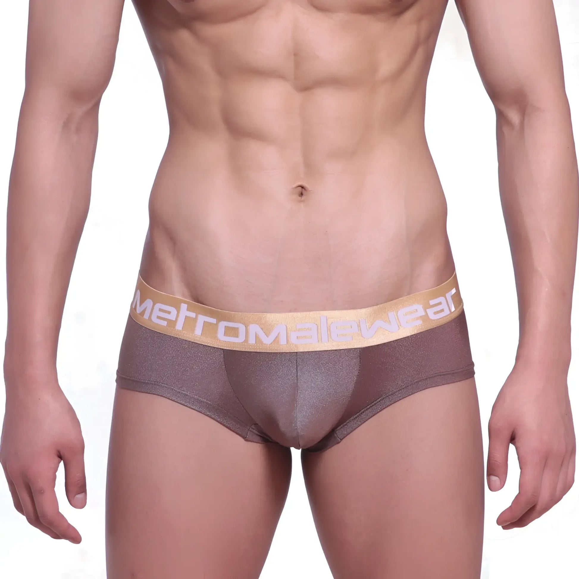 Brown metallic mini cheek boxer with gold metromalewear waistband in spark gold 2025-21 design