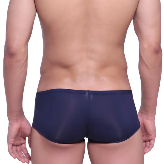 NavymaleWear Minimo boxer navy 2013-28 navy blue sheer mesh briefs showcasing front fit and fabric details