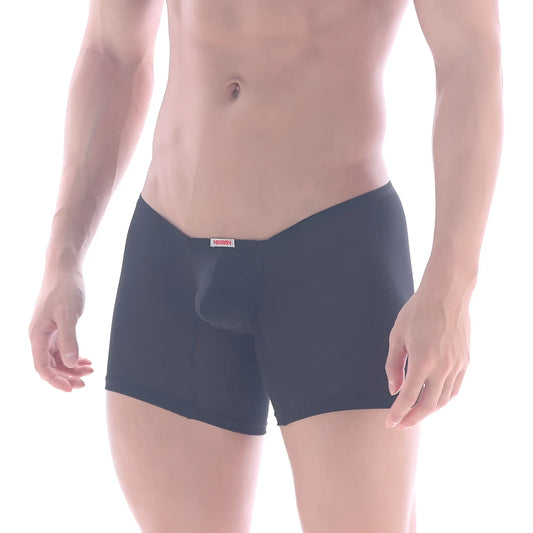 MetroMalewear minimo cotton long black boxer briefs with central pouch and red label on waistband