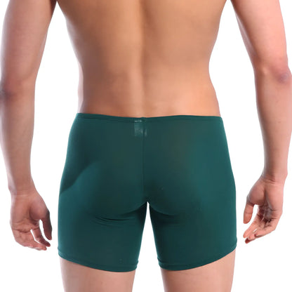 Metro male wear minimo long boxer pine green form-fitting boxer briefs with smooth stretchy fabric and subtle texture