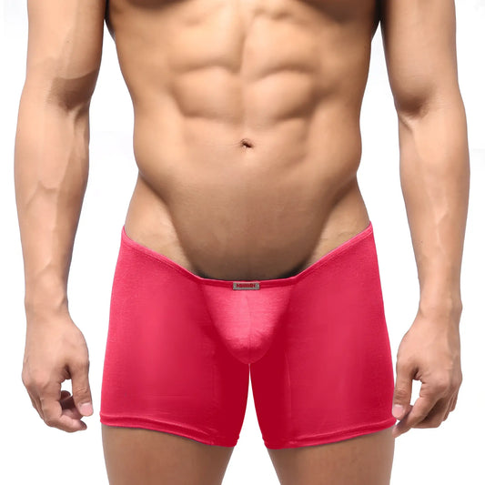 MetroMaleWear Minimo long boxer red bright pink form-fitting smooth fabric men’s boxer briefs with waistband tag