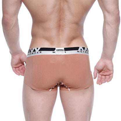 Tan modal seamless ribbed men’s briefs with a black and white branded waistband from MetroMaleWear brown 1123-23