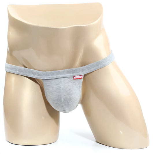 Gray heathered cotton jockstrap metro male wear modern pouch thong jasper 4002-09 with red and white brand tag on waistband