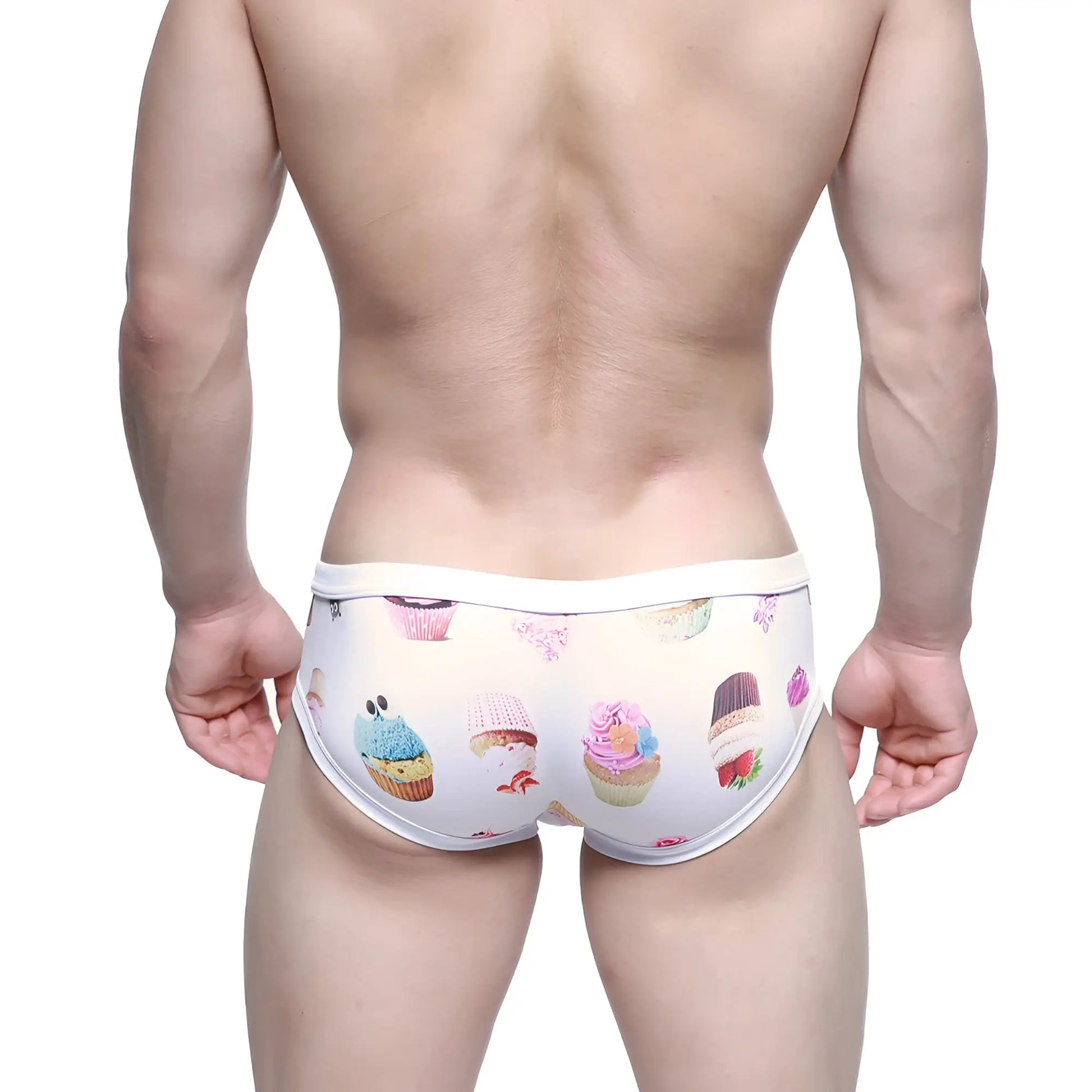 Metro male wear modern trunk sweet 4013-61 white briefs with colorful playful cupcake pattern in various designs and hues