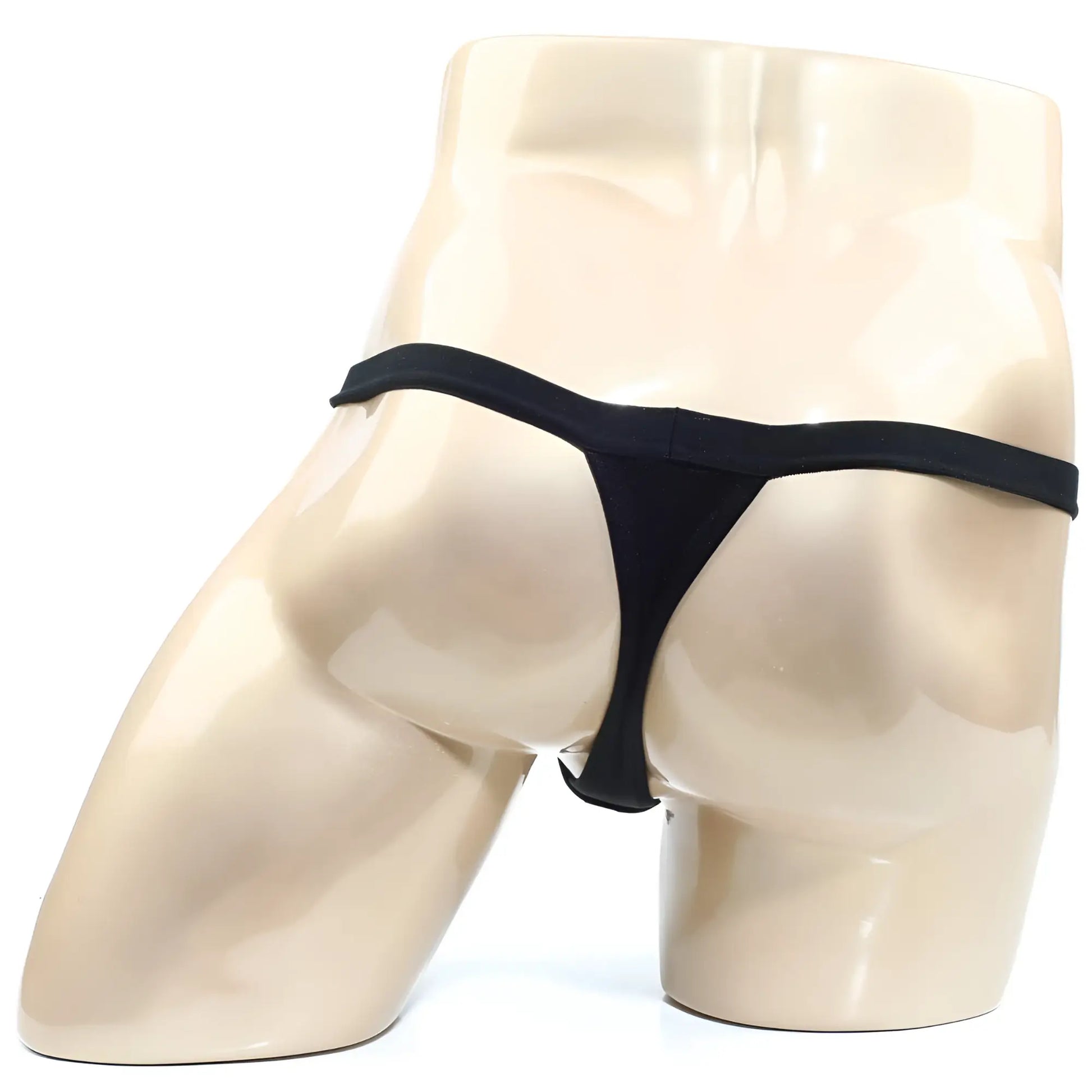 Black thong made of smooth stretchy fabric by MetroMaleWear modernizing thong black 3002-M20 showing back side