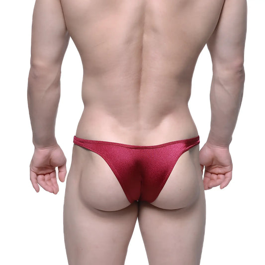 MetroMaleWear Monaco bikini burgundy shimmering red metallic thong with sleek form-fitting design front view