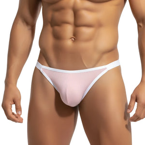 MetroMalewear moreno bikini pink sheer mesh thong with white elastic waistband for men