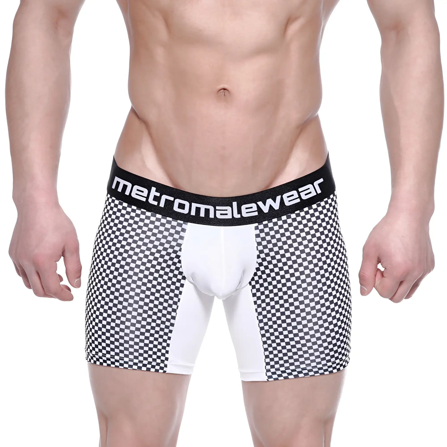 MetroMaleWear mosaic mid boxer 10 black and white checkered briefs with solid white panel and brand waistband