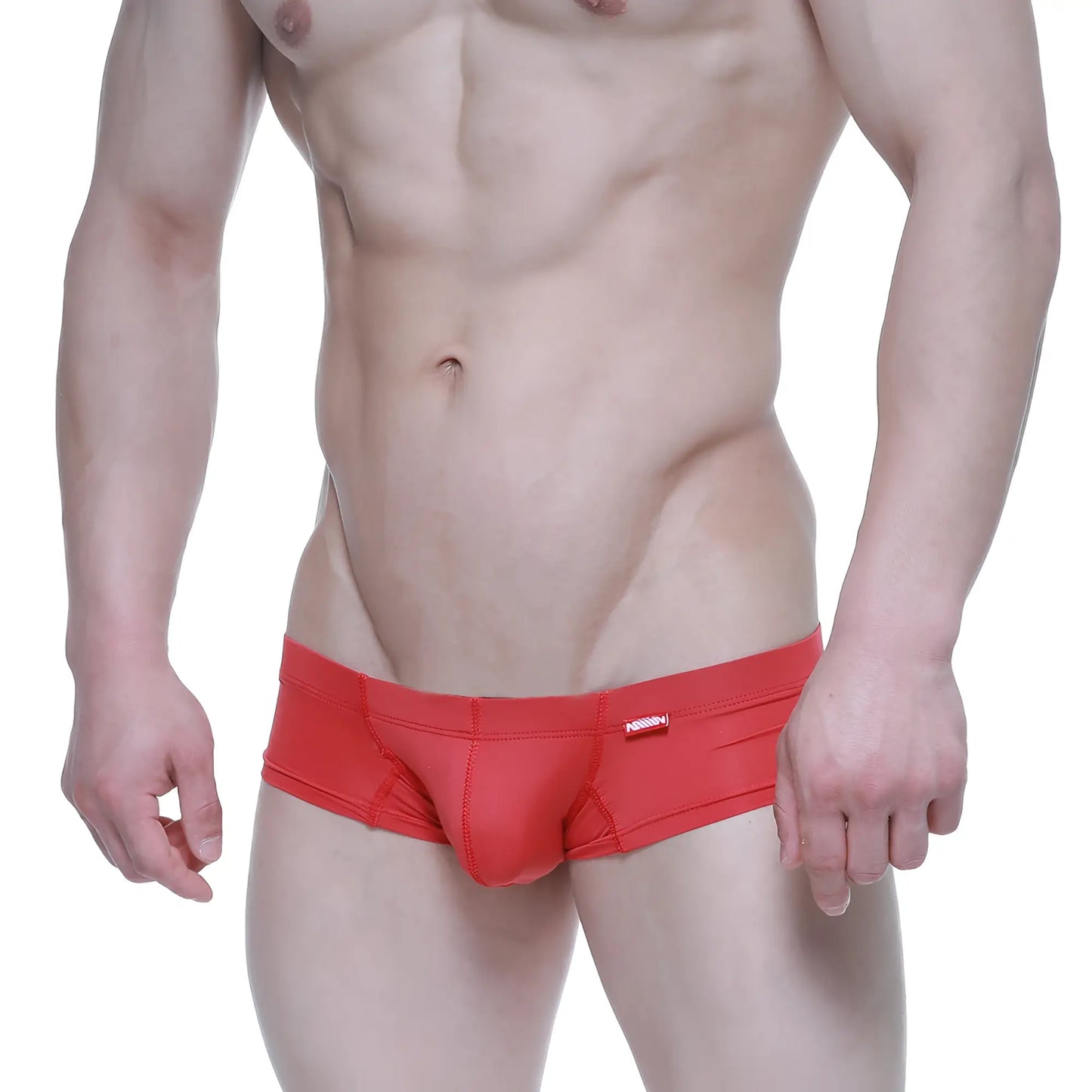 Red metroMalewear nano short boxer briefs with snug fit and small brand tag on waistband 7113-12