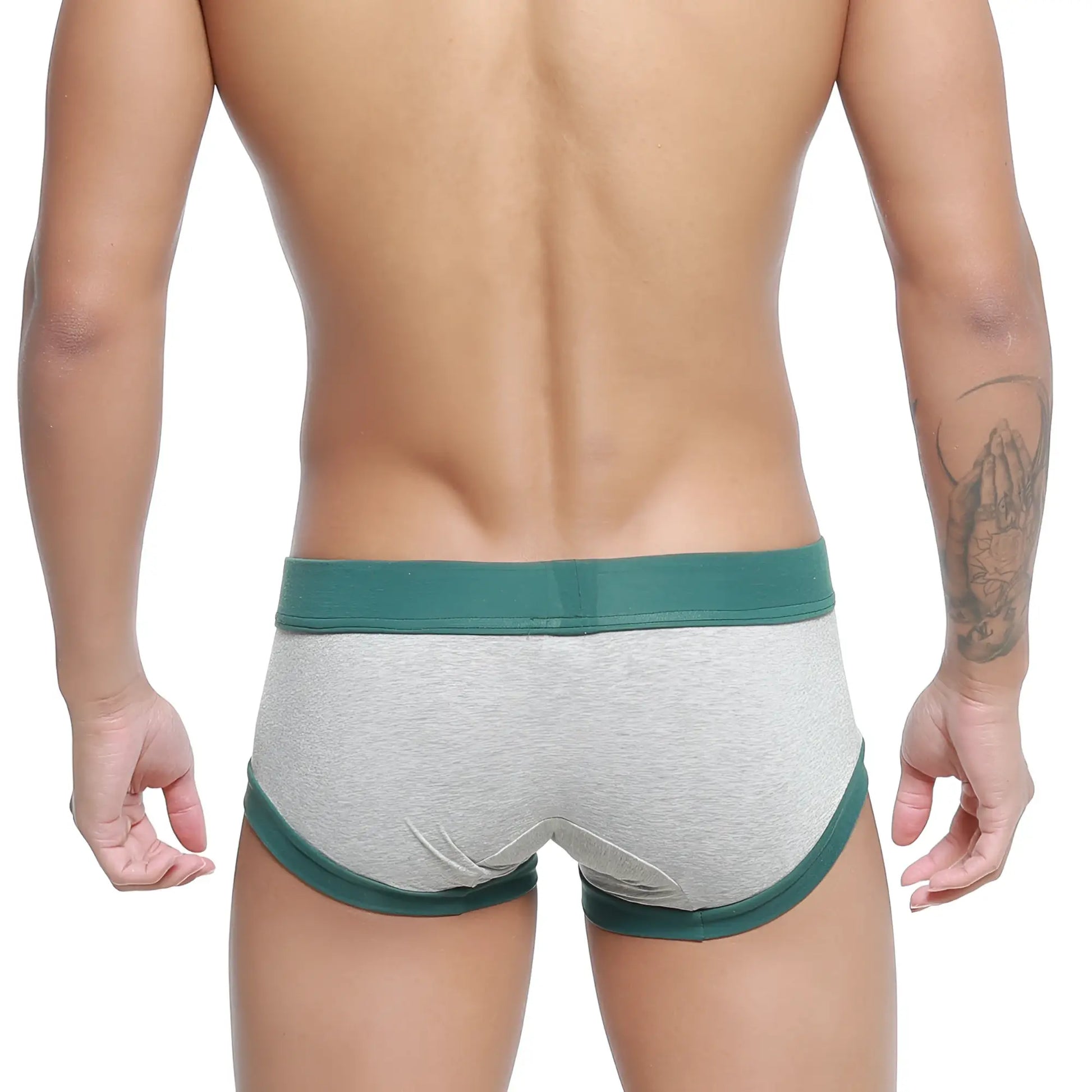 Metro male wear nano trunk gray 7016-10 gray heathered briefs with dark green elastic waistband and leg openings