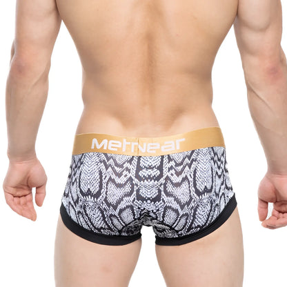 Metro malewear nano trunk snake 7016-61 briefs with black white snake scale pattern gold waistband and black edges