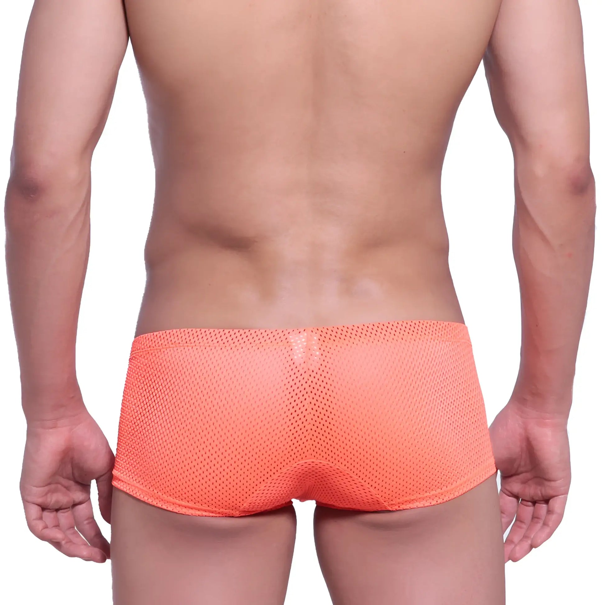 MetroMalewear neon boxer orange mesh briefs showcasing breathable fabric and vibrant color for comfortable wear