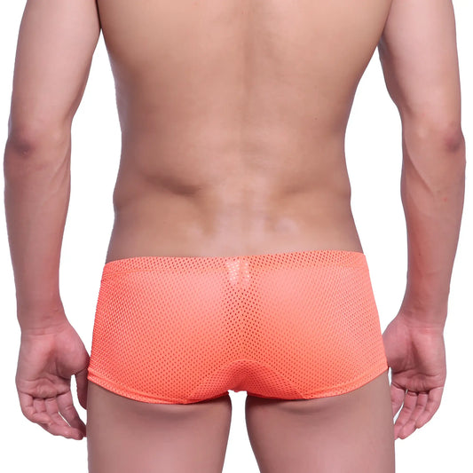 MetroMalewear neon boxer orange mesh briefs showcasing breathable fabric and vibrant color for comfortable wear