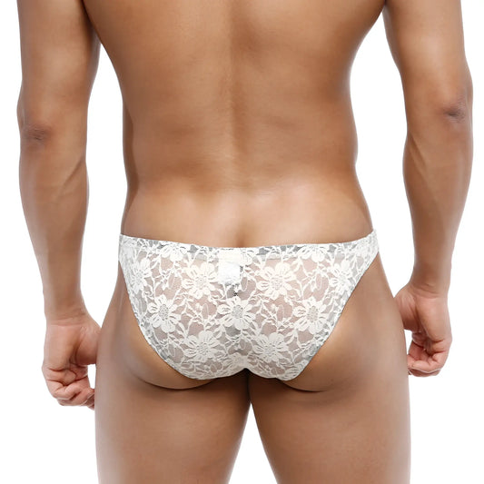 White floral lace men’s briefs metro male wear net bikini lace nude 1104-01 with delicate lace detailing