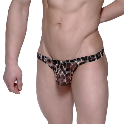 MetroMaleWear net g leopard 1122-60 sheer leopard print thong in black and brown mesh fabric shown from the back side