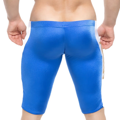 MetroMaleWear new jammer swim boxer royal blue shimmering athletic shorts with white side stripes for swimming