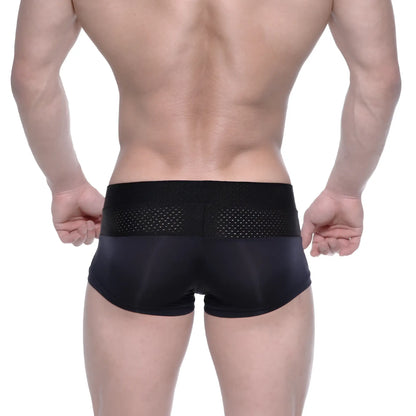Black MetroMaleWear Noto trunk athletic briefs with breathable mesh panel on waistband for enhanced comfort and support