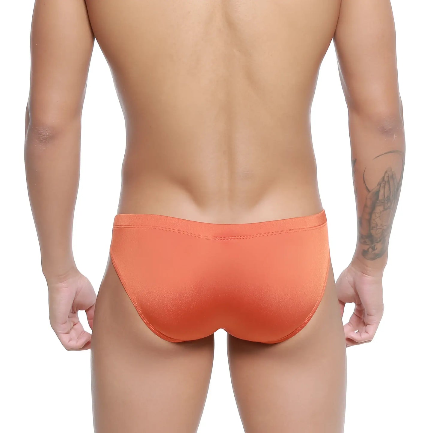 Metro male wear ochre bikini briefs in orange with smooth slightly textured fabric and snug fit for comfortable wear