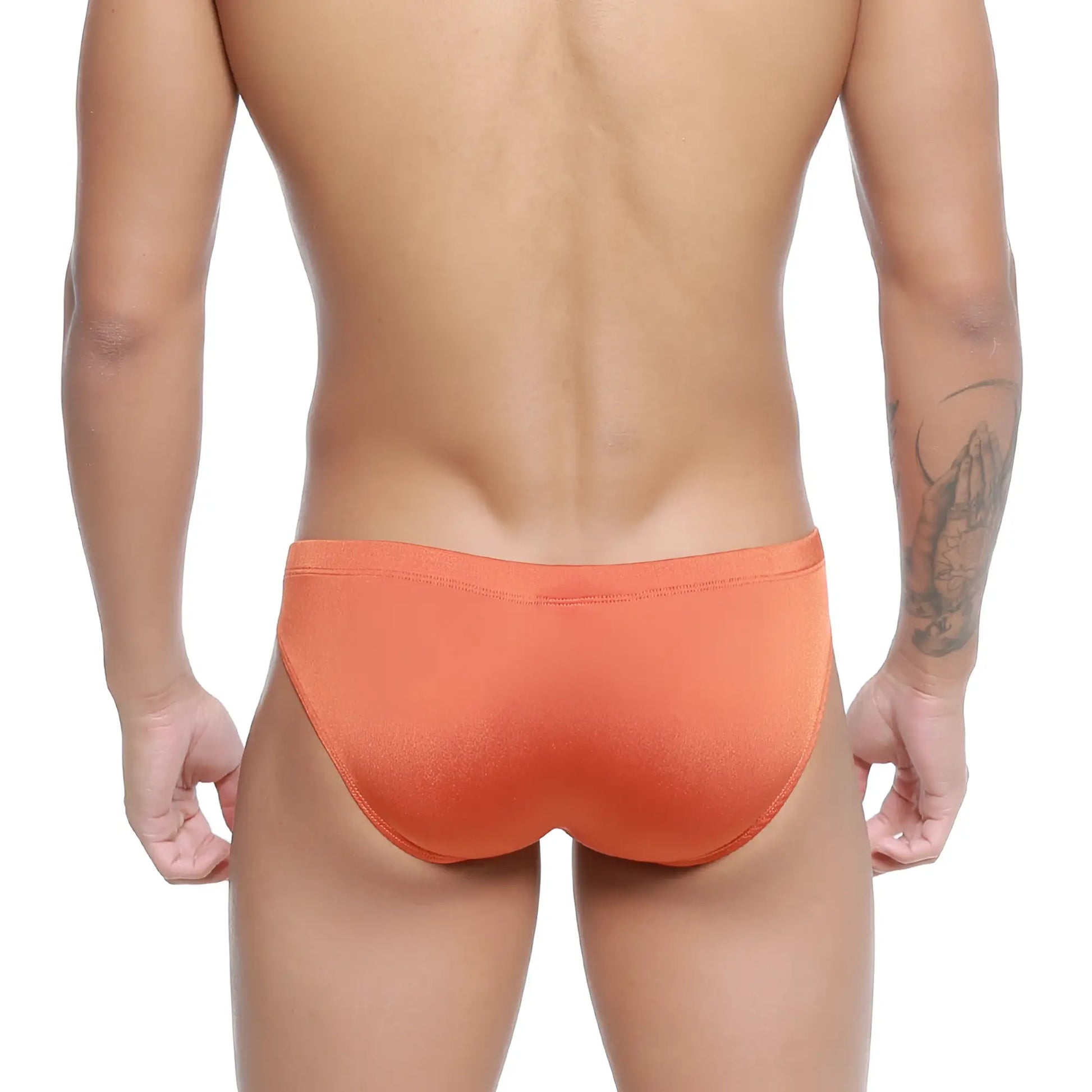 Metro male wear ochre bikini briefs in orange with smooth slightly textured fabric and snug fit for comfortable wear