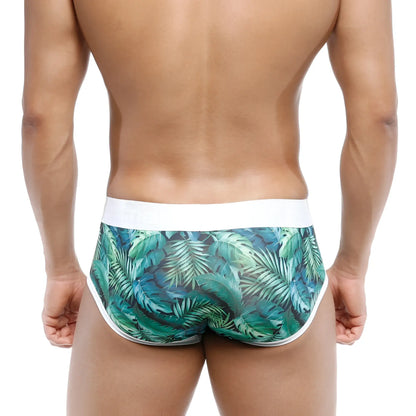 Tropical leaf-patterned metro male wear oriental brief jungle 5005-09 with white waistband and trim