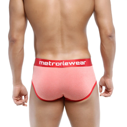 Pink textured briefs with red trim and matching red metroMaleWear logo waistband metroMaleWear oriental brief orange 5005-14
