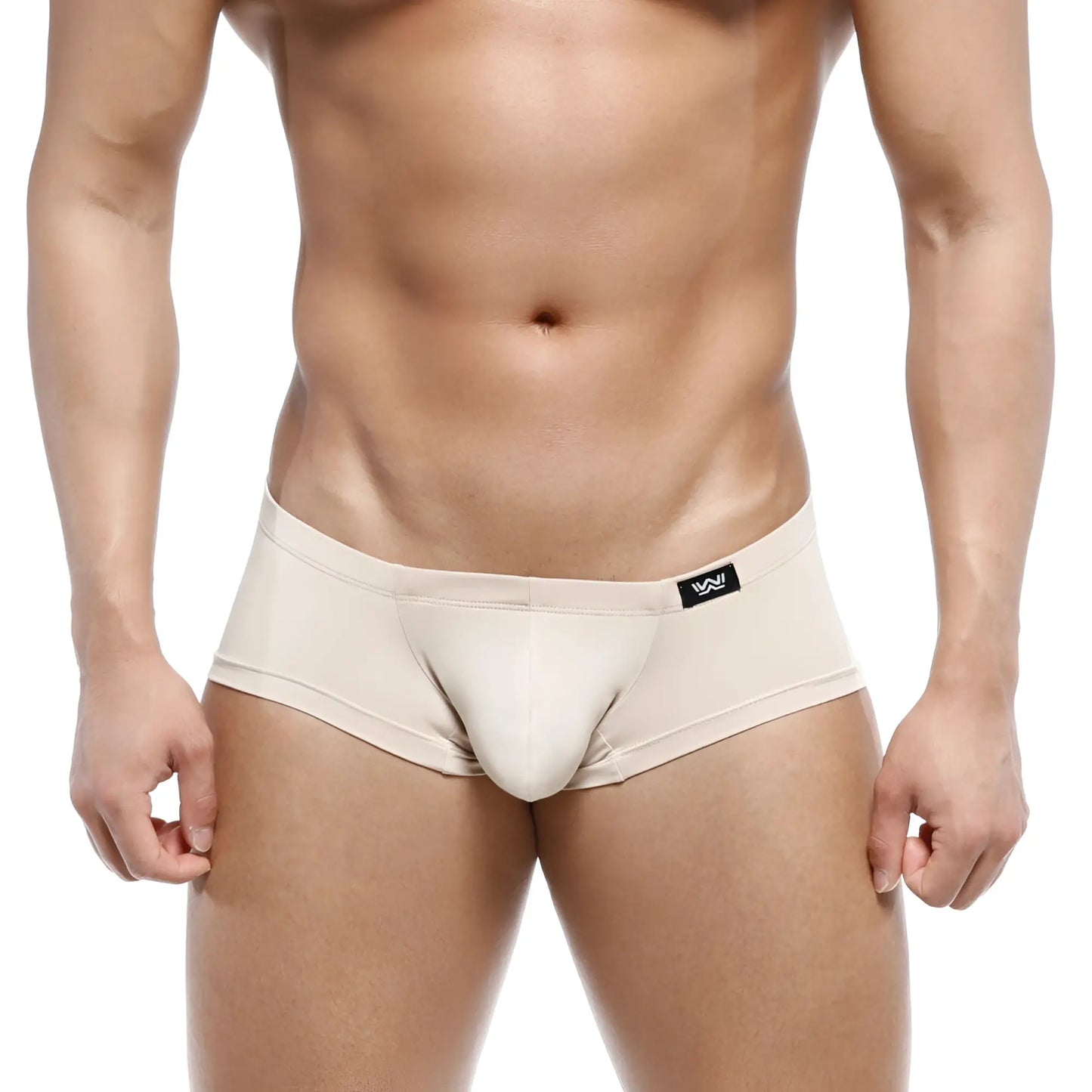 Beige men’s briefs MetroMaleWear Oscar Boxer 2125-04 with smooth form-fitting design and black logo waistband