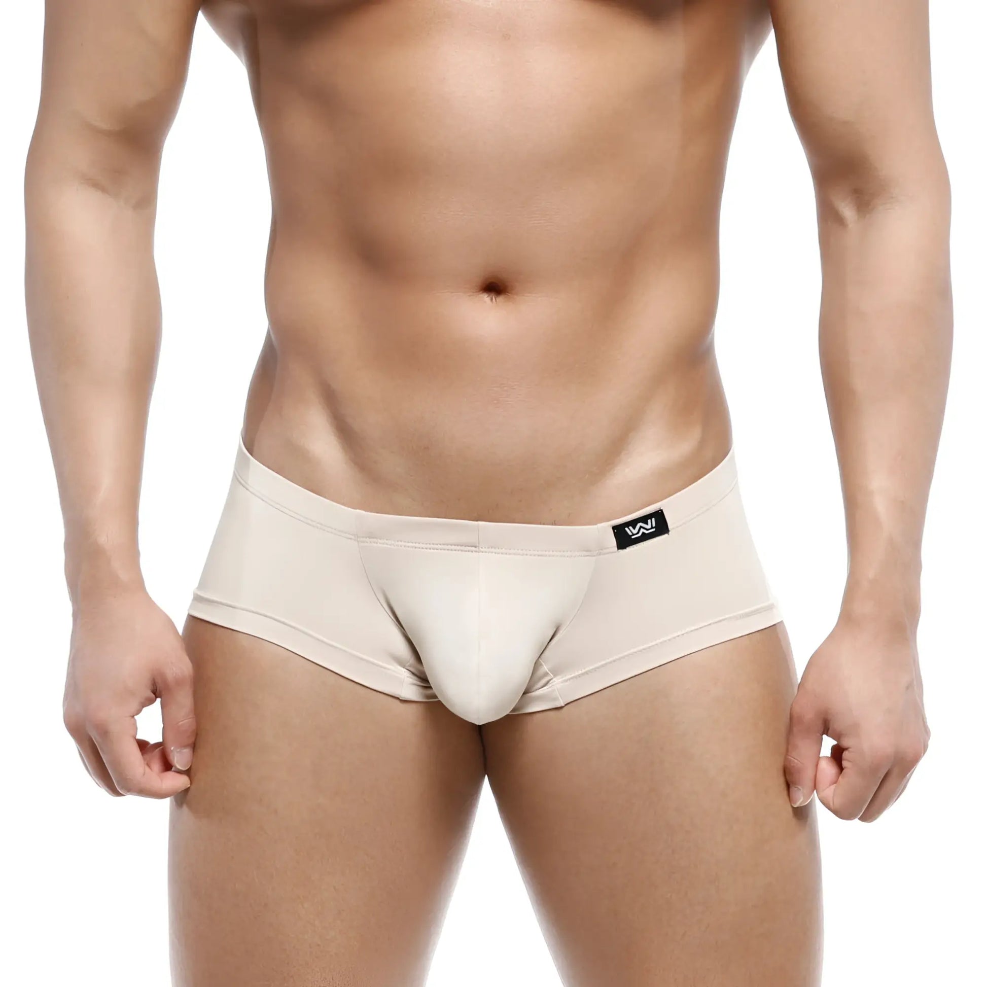Beige men’s briefs MetroMaleWear Oscar Boxer 2125-04 with smooth form-fitting design and black logo waistband