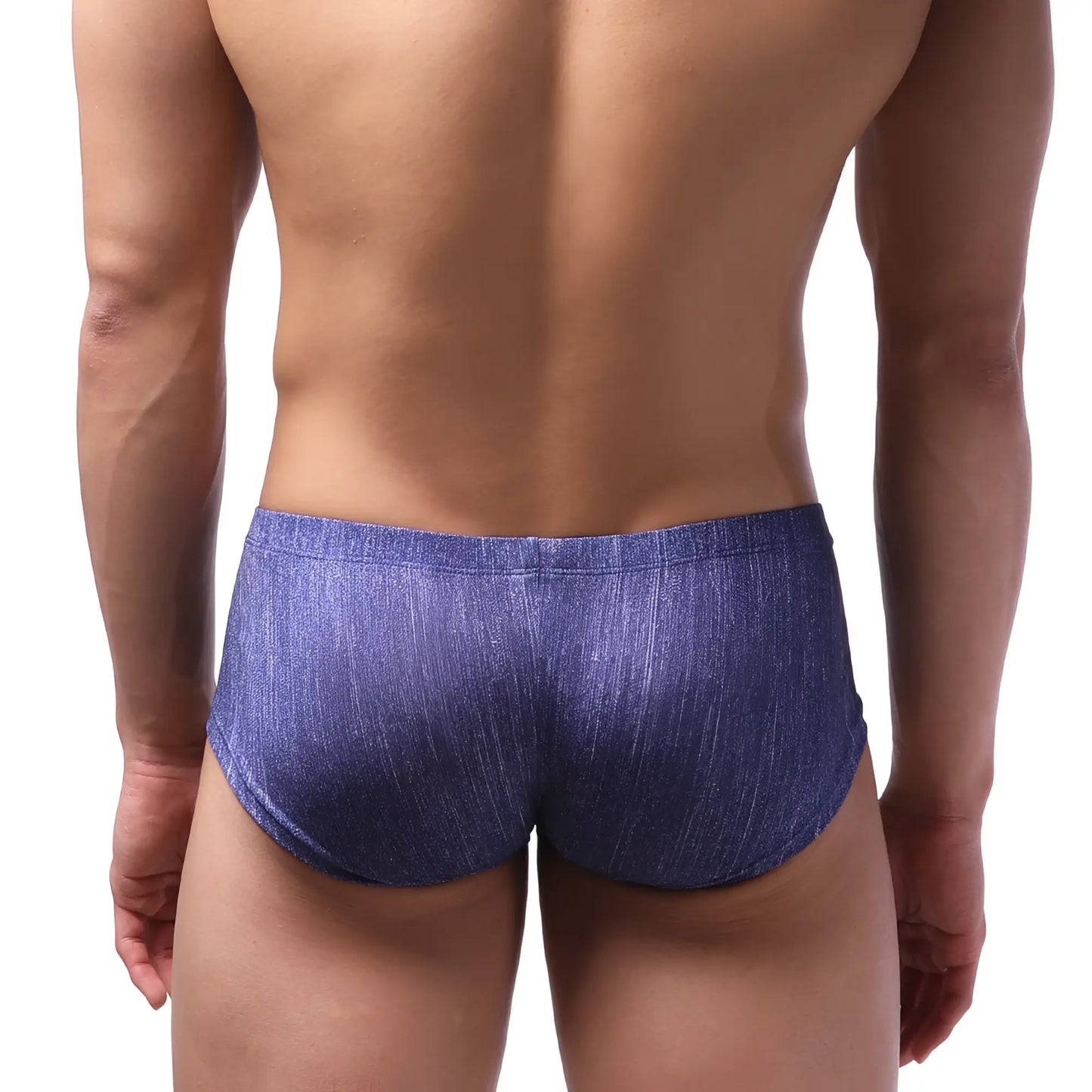 Blue denim-textured men’s briefs metroMaleWear Oscar boxer denim 2125-60 front view with comfortable fit