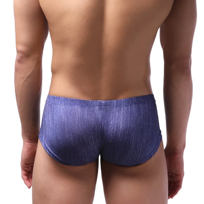 Blue denim-textured men’s briefs metroMaleWear Oscar boxer denim 2125-60 front view with comfortable fit