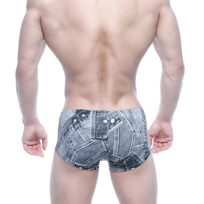 Gray denim-patterned men’s briefs with detailed stitched design by MetroMaleWear Oscar Boxer Denim Gray 2125-64
