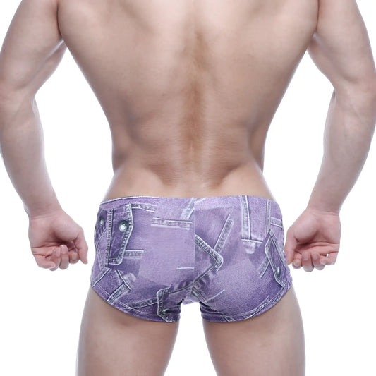 Purple denim-patterned metro male wear oscar tailored fit boxer briefs with stitched pocket details