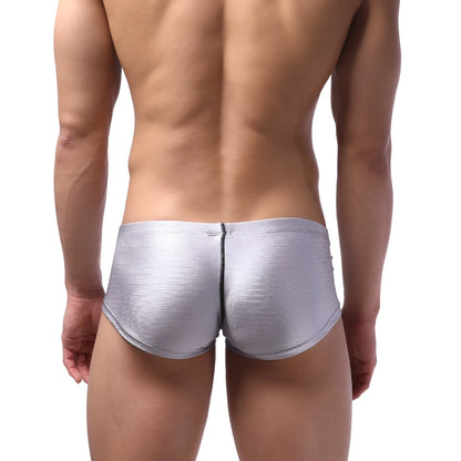 MetroMaleWear Oscar boxer gray silver metallic briefs with subtle textured pattern and central zipper detail