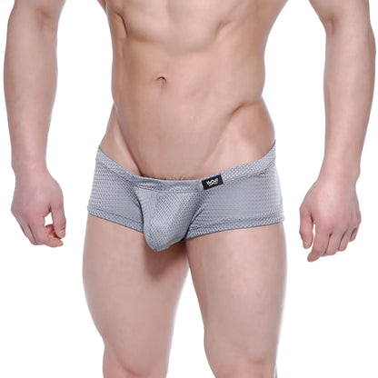 MetroMaleWear Oscar boxer gray mesh briefs with subtle dotted pattern and black logo on waistband front view