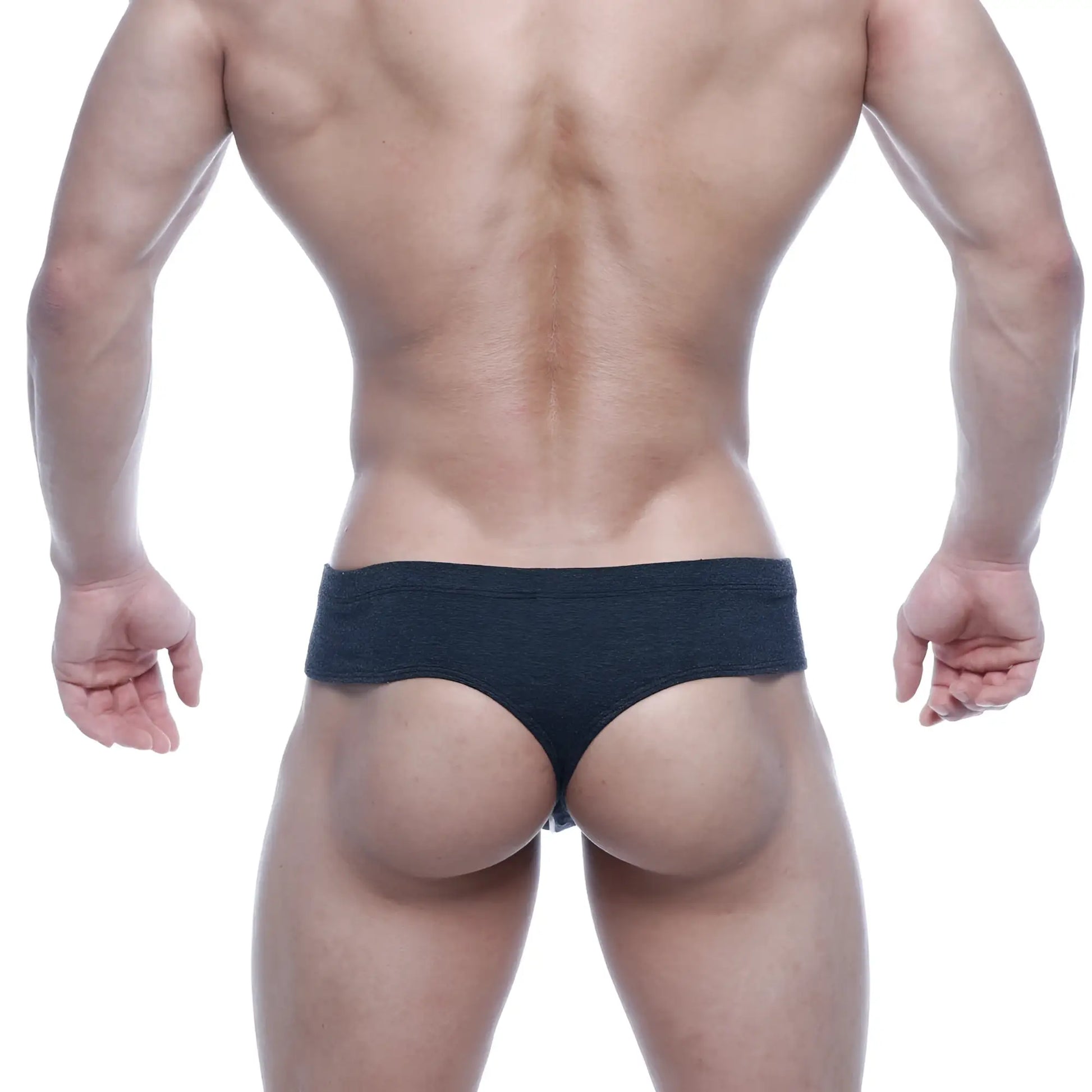 Dark gray textured fabric briefs from metromalewear oslo thong charcoal 5102-11 shown from the back side