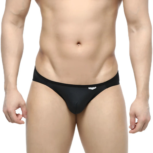 Black men’s briefs metro malewear over-limit bikini noir 2206-20 with sleek form-fitting design and white logo waistband