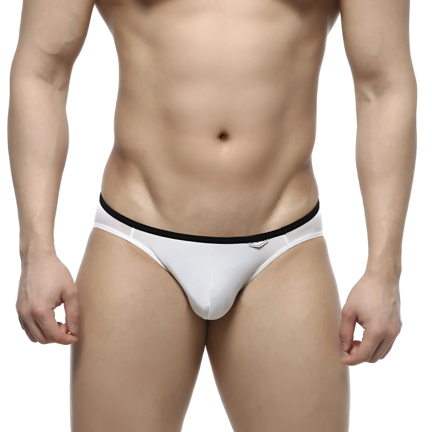 White men’s briefs with black elastic waistband by metromalewear over-limit bikini style 2206-00 in soft cotton