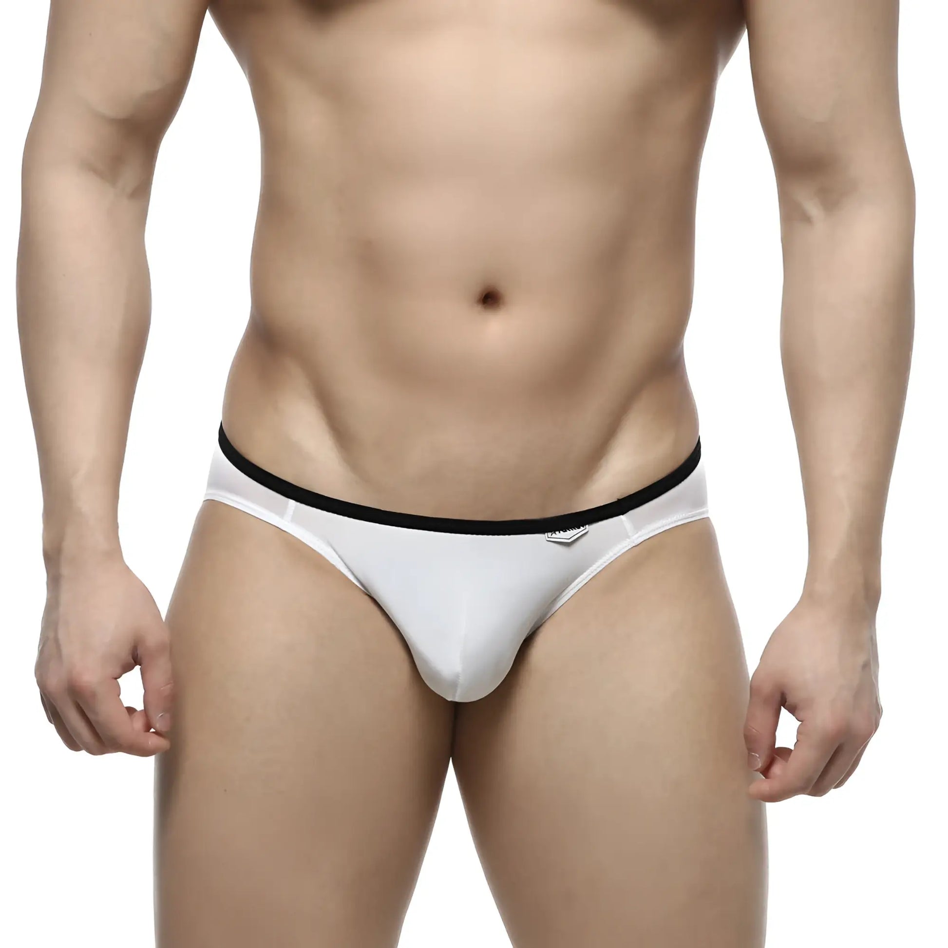 White men’s briefs with black elastic waistband by metromalewear over-limit bikini style 2206-00 in soft cotton
