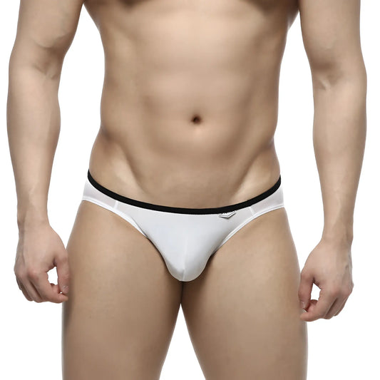White men’s briefs with black elastic waistband by metromalewear over-limit bikini style 2206-00 in soft cotton